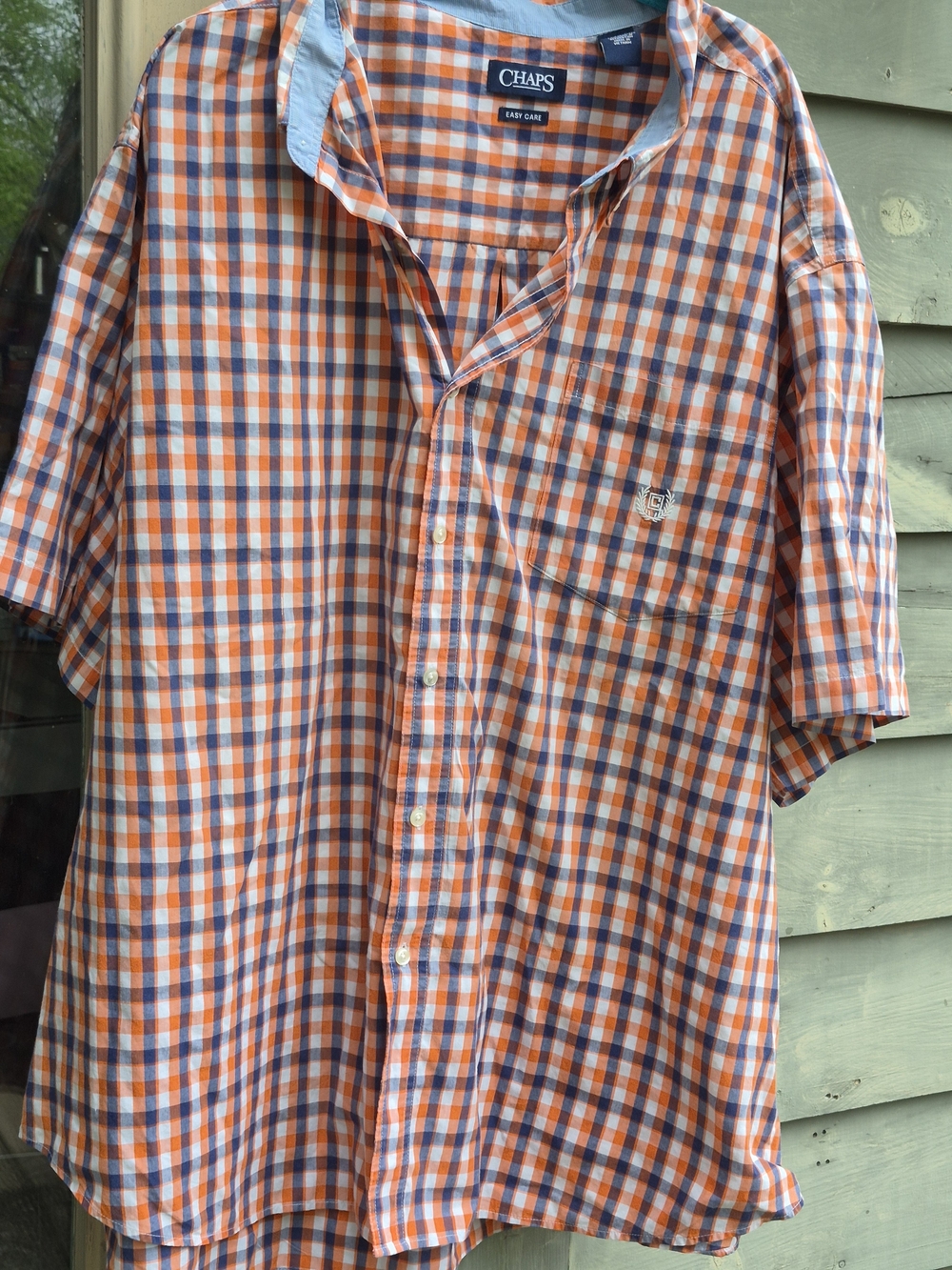 Chaps Men's Orange, Navy & White Plaid Short-Sleeve Button-Up Shirt
